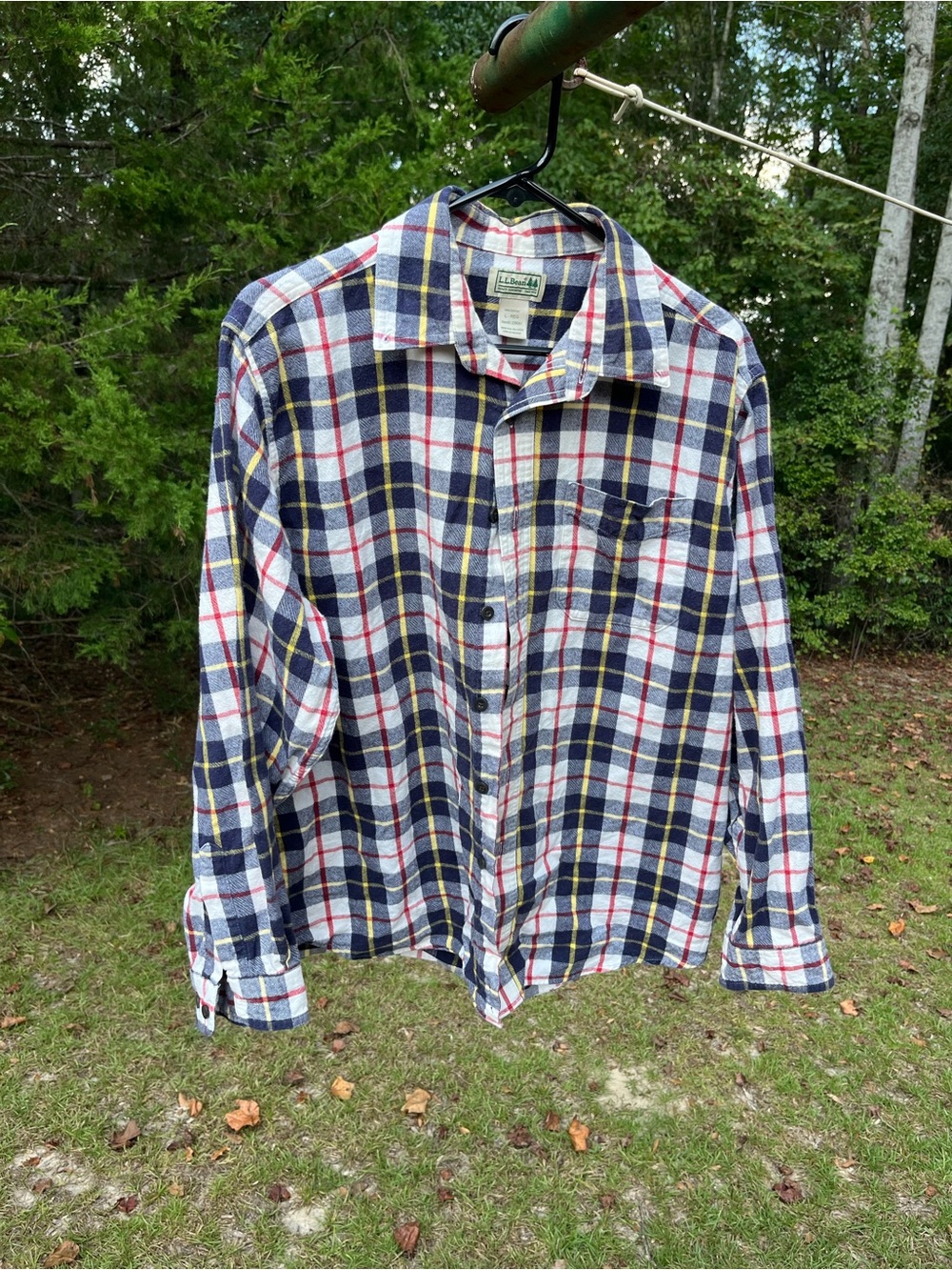 L.L. Bean Men’s Navy, White & Red Plaid Button-Down Shirt
